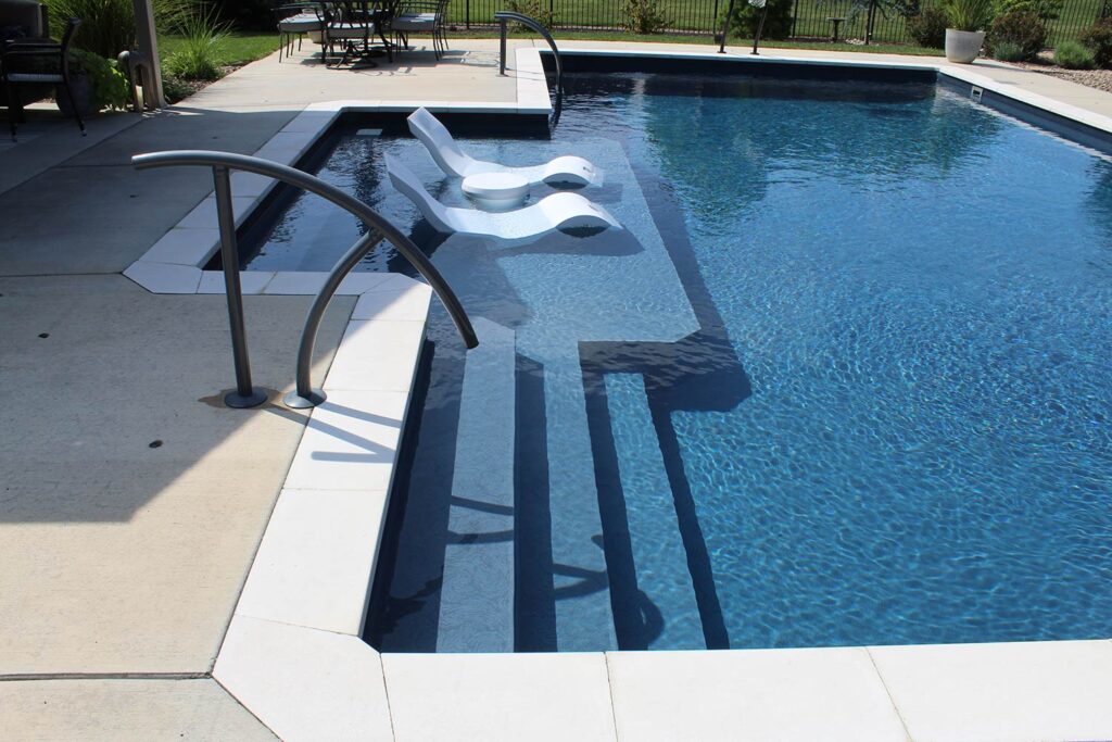 A close-up of pool stairs.